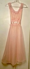 Vintage Vanity Fair Pink Tricot Nylon Lace Bow V-Neck Nightgown Size 32