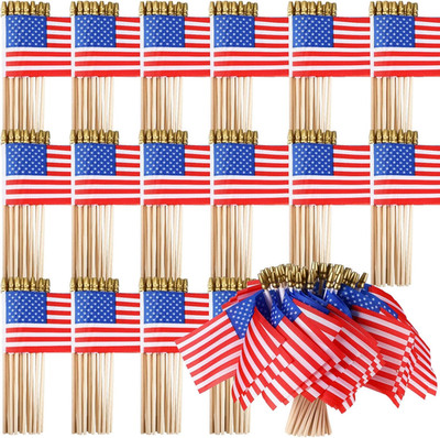 500 Pcs 250Th Small American Flags on Stick 4 X 6 Inch Mini American Handheld US