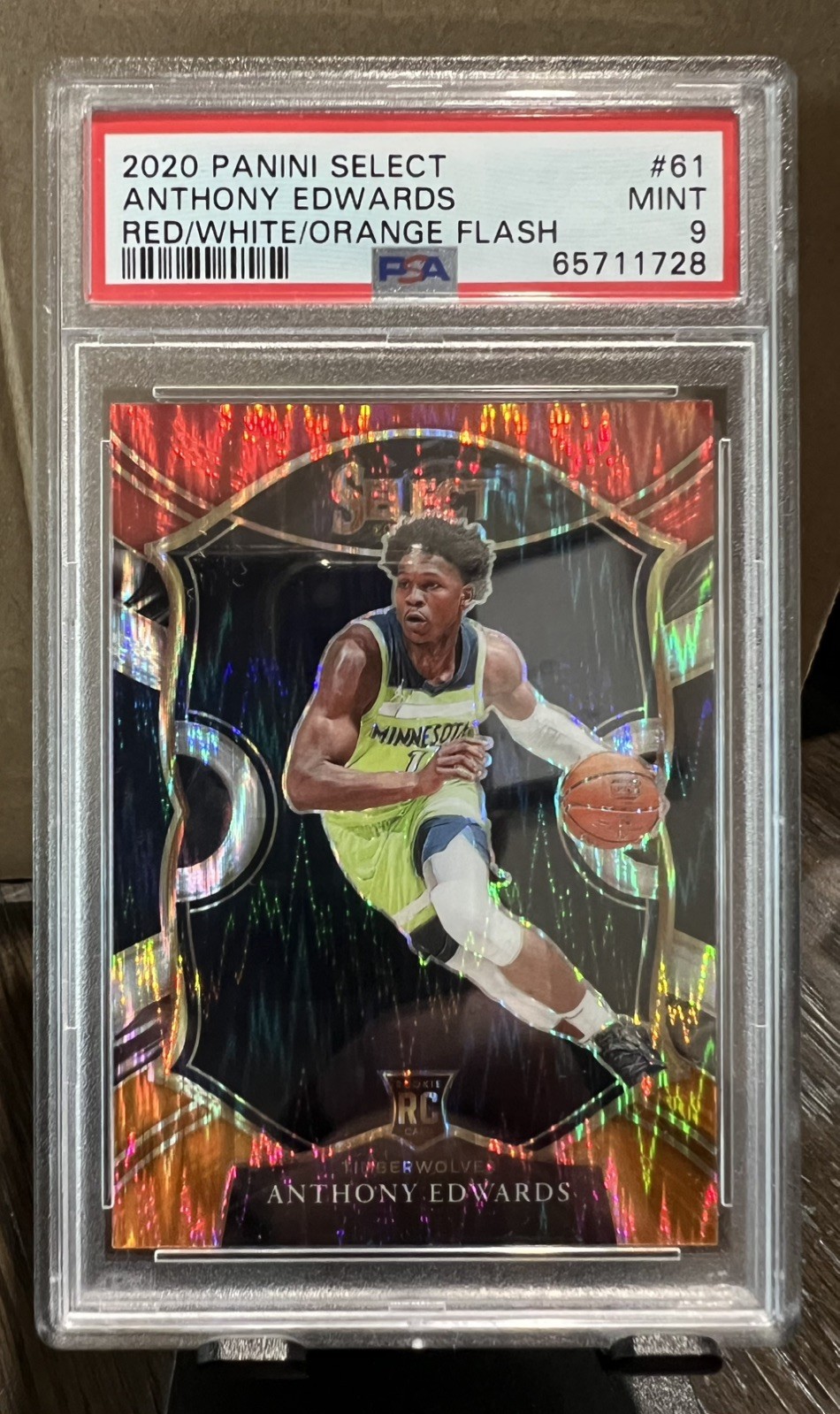 ANTHONY EDWARDS 2020 PANINI SELECT RED/WHITE/ORANGE FLASH #61 RC  PSA 9