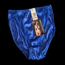 NWT Vintage SATIN Hi-Cut BRIEF Panty SHINY Wet Look NYLON Underwear Blue  M/L
