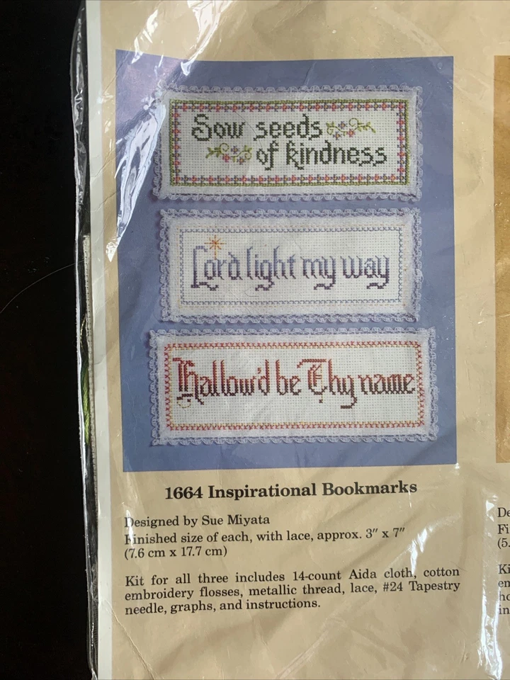 Inspirational Bookmarks Vintage Cross Stitch Kit Set of 3 NIP 3x7 ea - Image 2 of 4