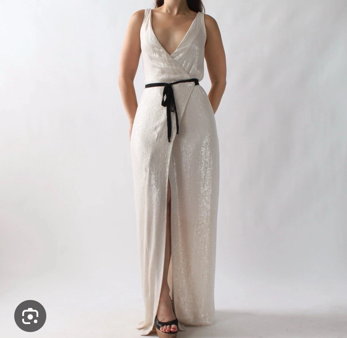 slim fit dress slacks DIANE VON FURSTENBERG Gold ALVERA Metallic Sparkle Guipure Lace Mini D –  Second Wave Couture main image 1