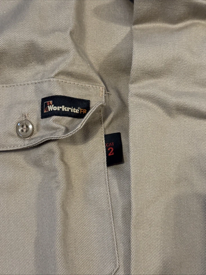 NEW Workrite FR Flame Resistant men's size 4XL Tan Cotton Work Shirt F70456 - Image 2 of 3
