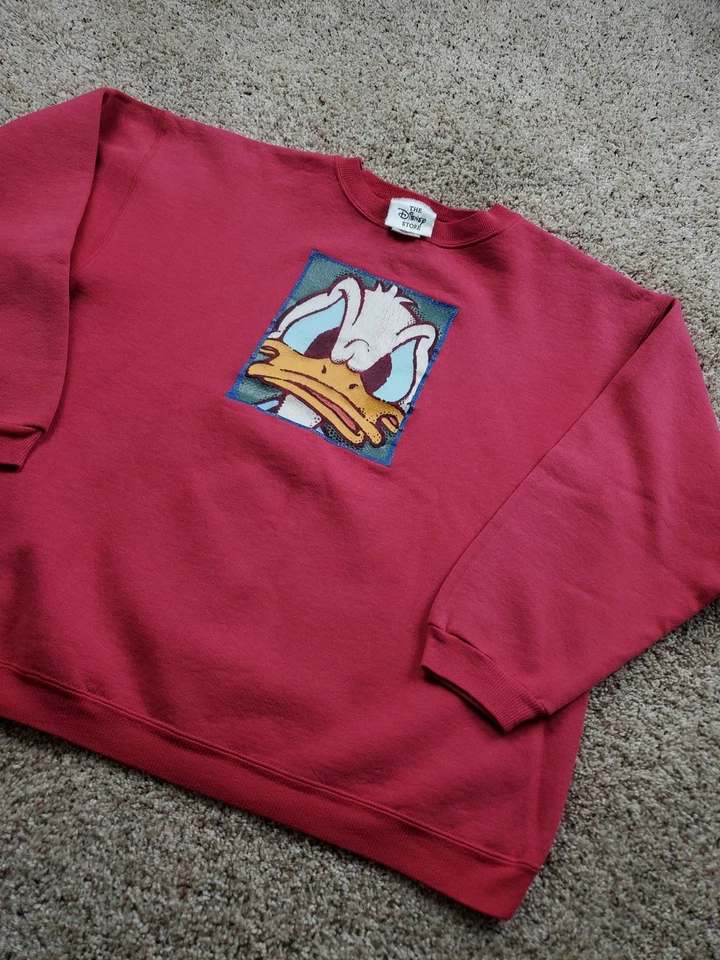 Vintage Disney Donald Duck Sweatshirt Large pink Crewneck Pullover USA Made 90s - Image 2 of 4