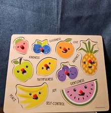 Wooden Fruit of the Spirit Puzzle | Religious Christian Toy | 9 Peg Pieces