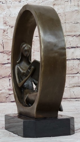 Signed Original Artwork Abstract Modern Art Girl Reading Book Bronze Sculpture - Picture 9 of 10