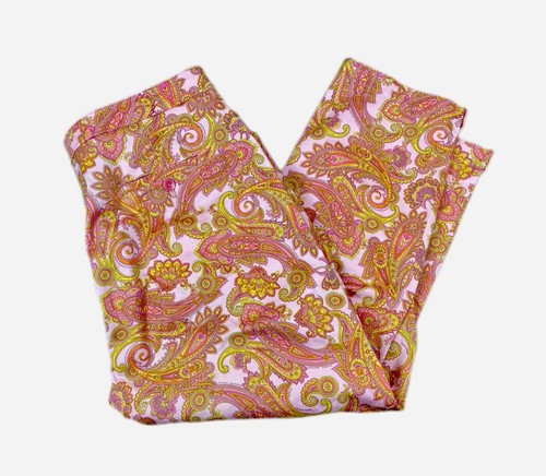 Jones New York Signature Pants Womens 14P Pink Paisley Capri Pull On Stretch EUC