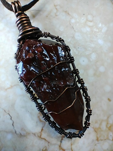 Brown Calcite Necklace Minimalist Copper Wire Wrap Men Women Teen Polished - Picture 4 of 7