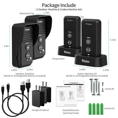 Wuloo 2640ft Wireless Doorbell Rechargeable Intercoms Door Bell Chimes - Picture 56 of 75