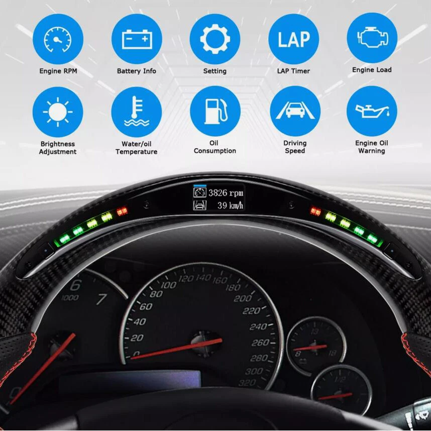 Volante LED para Chevrolet Corvette C6 Z06 ZR1 2006~2011 fibra de carbono Foto 2 de 4