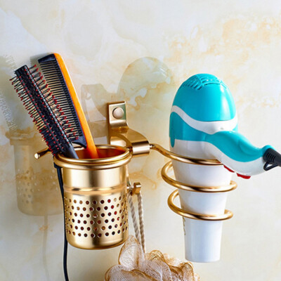 (Gold) Wall Mounted Hair Dryer Holder Hair Dryer Holder With Aluminum Cup  UK