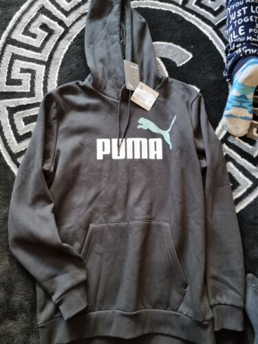 Puma Hoody Hooded Jumper Top Medium Black White Blue Logo Regular Fit ...