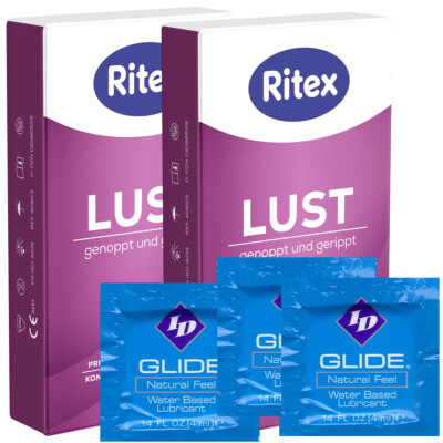 Ritex Lust Kondome 16 Stück mit Noppen Rippen 3x4ml gratis ID Glide Lube Sachets