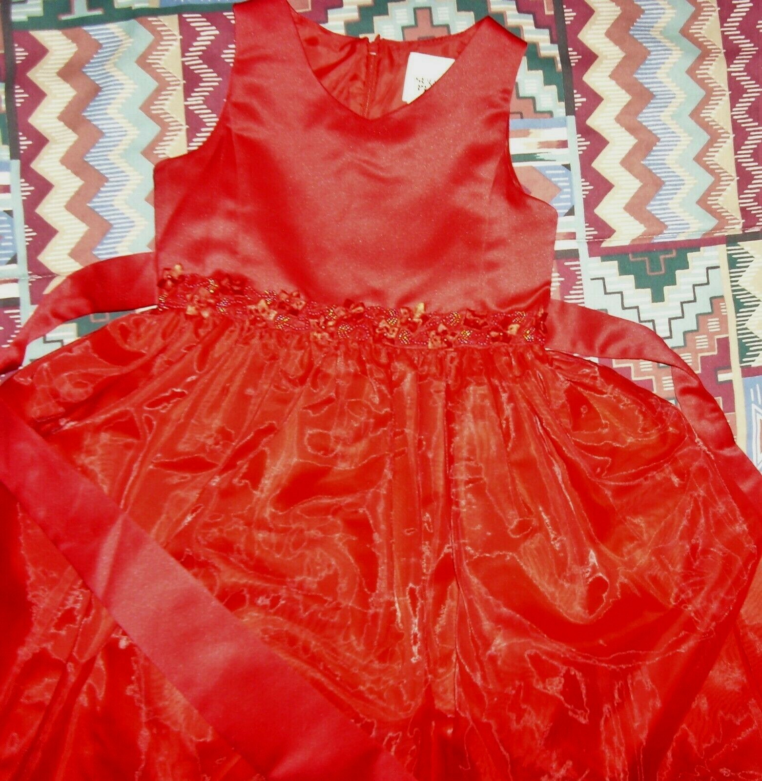 Sugar Plum Girls Sleeveless,1-PC Dress,Size 6X, Red,Layered Skirt, Ribbons,Beads image 4