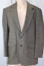 Lands End Blazer 42L Brown Black Herringbone Wool  Lambswool Sport Coat USA