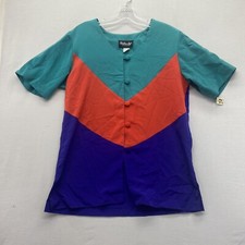 80s Vintage Chelsea Jones Collection Blouse Petit 12 chevron turquoise red 1H