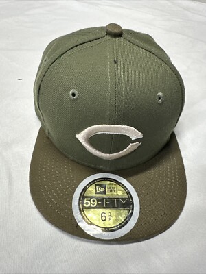 Cincinnati Reds NE Youth AC Alt2 2017 Fitted Hat ~Khaki Tan/Green Size 6 3/8