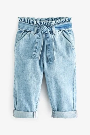 Next Girls Denim Jeans Pull On Tie Belt Paperbag Jeans 18 24 Months 1.5 2 years