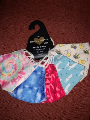 Simply Nova Mask-a-day 5 pack non medical reusable face masks KIDS 9-12 yrs old