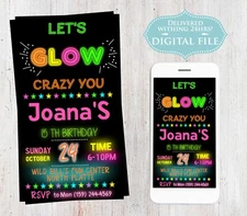 You Print, Birthday Invitation Glow Party, Party Neon Glow, Digital File