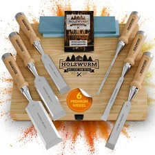 HOLZWURM Stechbeitel-Satz inkl. Schleifstein, Holzbox und Anleitung zum Schärfen