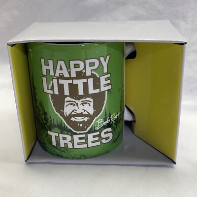 Bob Ross Happy Little Trees Coffee Mug Collectors Cup White And Green