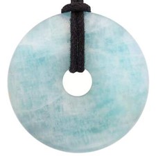 Aquamarin Donut 40 mm Anhänger mit Baumwollband | Edelsteinschmuck
