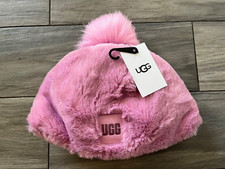 UGG WOMENS FAUX FUR FLEECE BEANIE WITH POM POM, ROSE QUARTZ, NWT 75, ONE SIZE