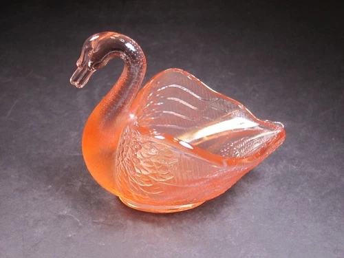 Vintage Fenton Pink Iridescent Carnival Glass Pastel Swan Trinket Dish