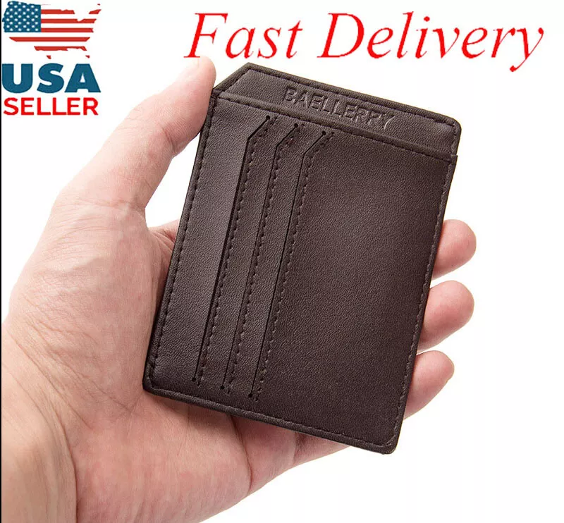 Mens Slim Thin Leather Wallet Front Pocket Money Clip Credit Card Holder  Purse