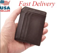 Mens Slim Thin Leather Wallet Front Pocket Money Clip Credit Card Holder Purse