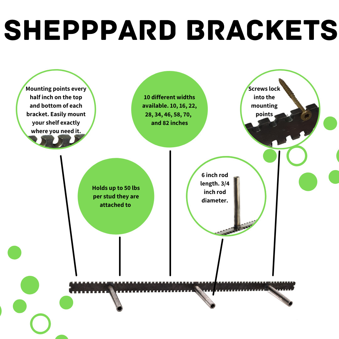 floating shelf bracket 70 inch wide, 1 1/4 backplate, 6 inch rods, 6 rods