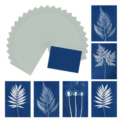 Cyanotypie Papier, 12 Blatt Sonnendruck Papier Kit blau Bastelpapier, 4,1x2,9 Zoll