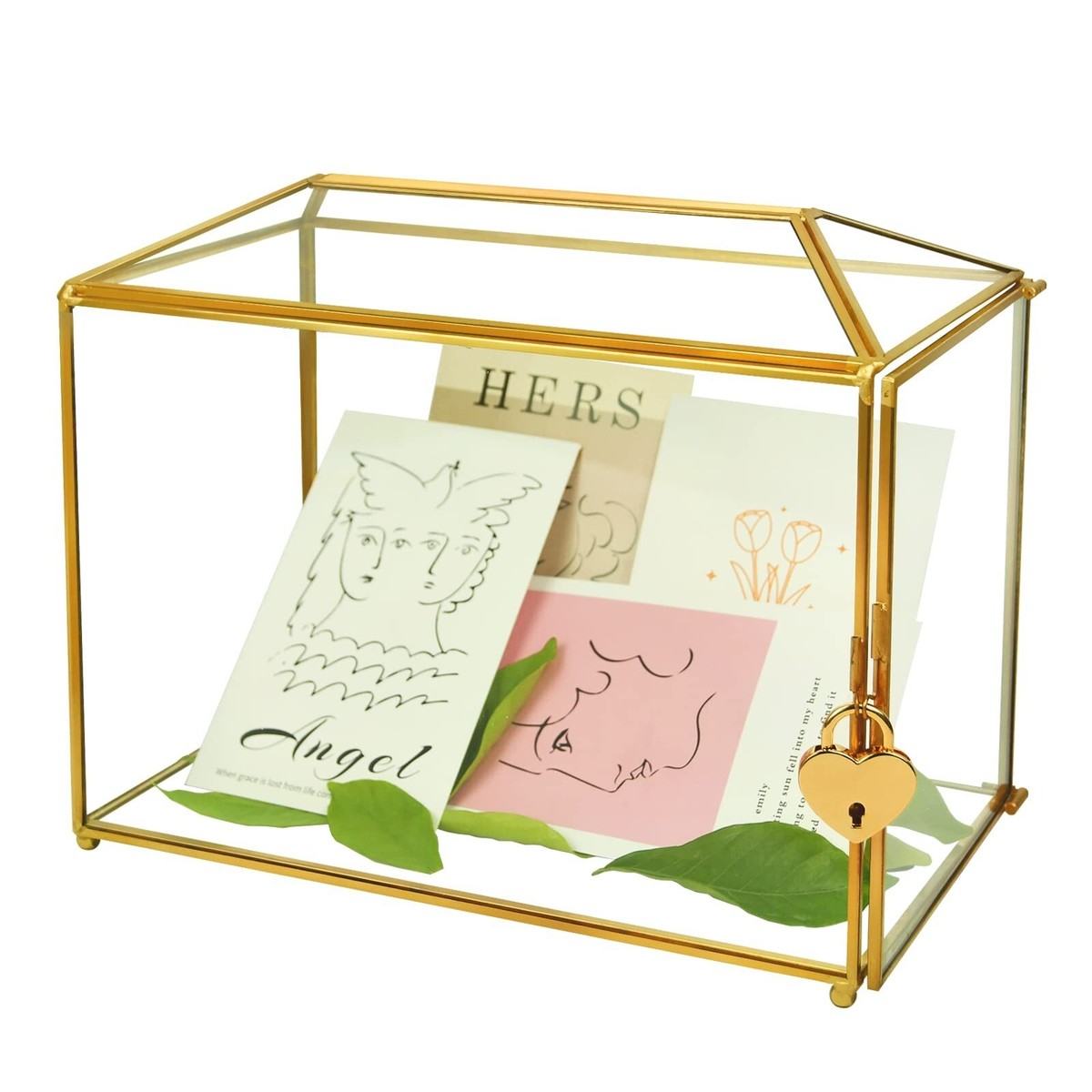 Wedding Gold Glass Card Box with Lock and Slot - Wedding Envelope