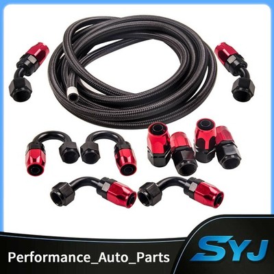 AN8 -8AN Nylon Steel Braided Oil Fuel Line Hose End Fitting Adaptor Kit 16FT Red
