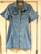Madewell Women’s Blue Denim Shirt Dress Button Front Collared Short Sleeve - 8