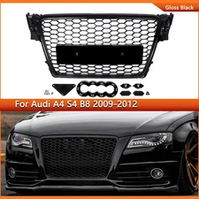 For Audi A4 B8 S4 2009-2012 RS4 Style Front Grille Honeycomb Grill Glossy Black