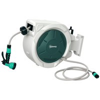 Retractable Garden Hose Reel Wall Mounted Lockable Grey Hose Storage