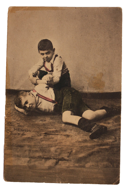 Post Card, 1900's, Heinrich Ephron Photography, Boys Wrestling, Vienna, Austria