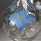 Fenton Vintage Vase Handpainted Flowers + Vines Opalescent + Blue Ruffled Edge