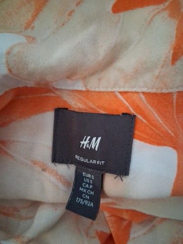 H&M mens orange Floral shirt small chest 38/40 Inch Holiday Casual Summer - Picture 8 of 9