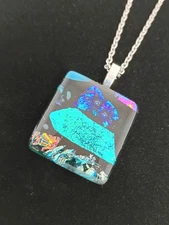Hand Crafted Dichroic Fused Glass Pendant W/Chain #1492