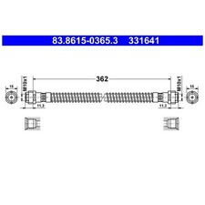 2x ATE Bremsschlauch vorne 971611775 83.8615-0365.3