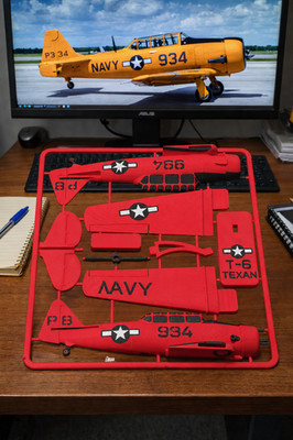 3D Printed Red T-6 Texan Model Kit DIY Navy Trainer Aircraft Build Display