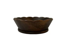 VTG Wood Bowl Scalloped Round Farmhouse Country Cottage Home Décor