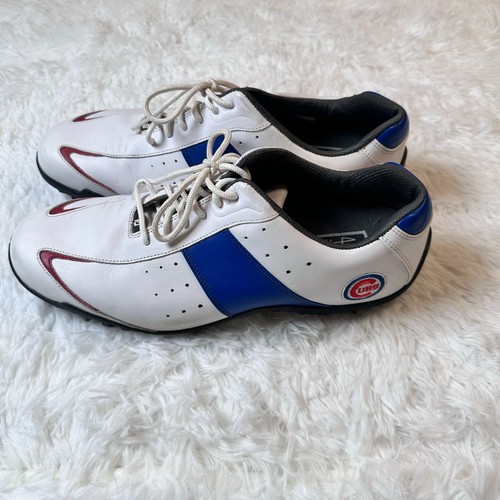 FootJoy MyJoys Golf Shoes Mens 10.5 M White Blue Red Chicago Cubs Spikes Leather