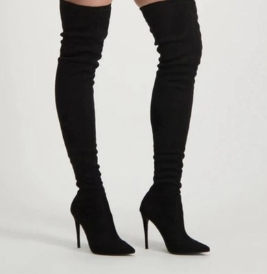 Black Stiletto Steve Madden Thigh High Boots Suede Size 7.5