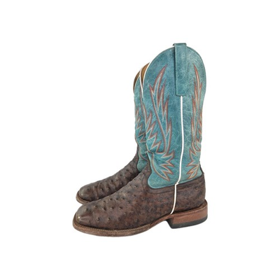 #ad Horse Power Mens HP1856 Western Boot US 8.5 D Ostrich Brown Turquoise Square Toe $87.36