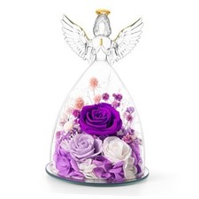 Christmas Roses Gifts for Mom,Preserved Real Flowers Roses in Glass Purple
