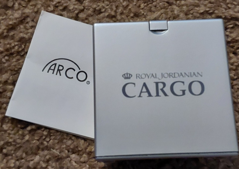 SMALL SQUARE BATTERY OPERATED ADVERTISING RADIO - ARCO ROYAL JORDANIAN CARGO